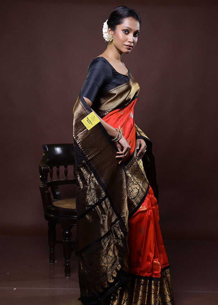 Rust Gadwal Pure Silk Saree Without Blouse Piece