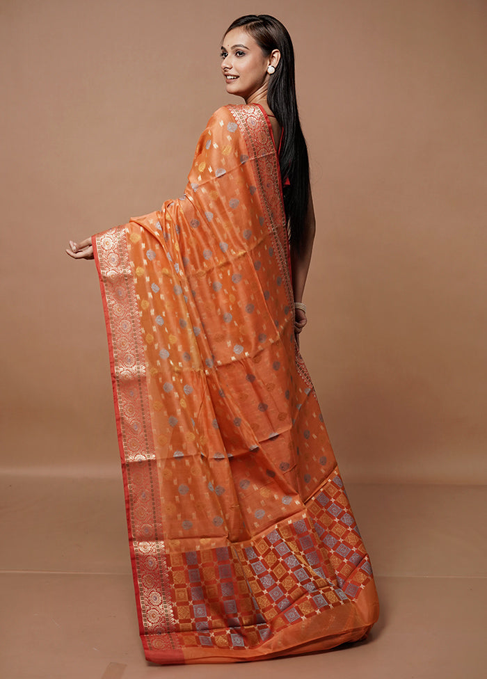 Rust Kora Silk Saree With Blouse Piece