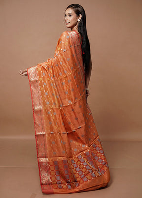 Rust Kora Silk Saree With Blouse Piece