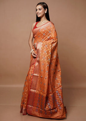 Rust Kora Silk Saree With Blouse Piece