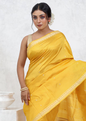 Yellow Katan Pure Silk Saree With Blouse Piece