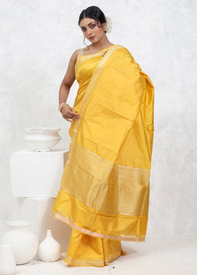 Yellow Katan Pure Silk Saree With Blouse Piece