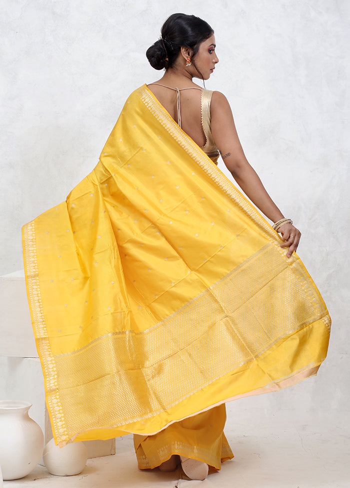 Yellow Katan Pure Silk Saree With Blouse Piece