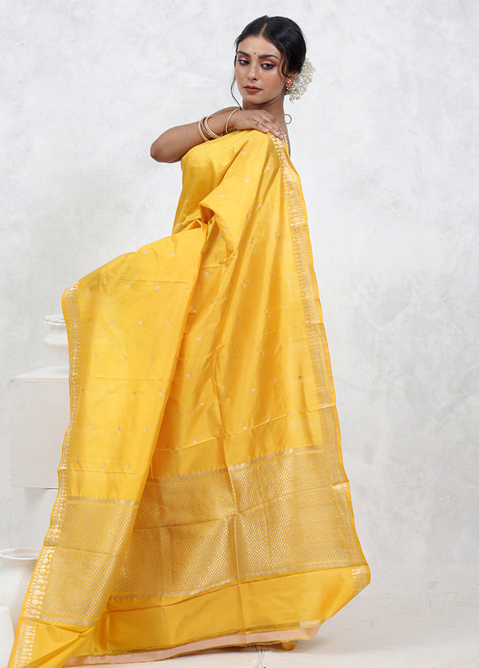 Yellow Katan Pure Silk Saree With Blouse Piece