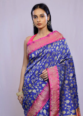 Blue Kanjivaram Silk Saree With Blouse Piece - Indian Silk House Agencies