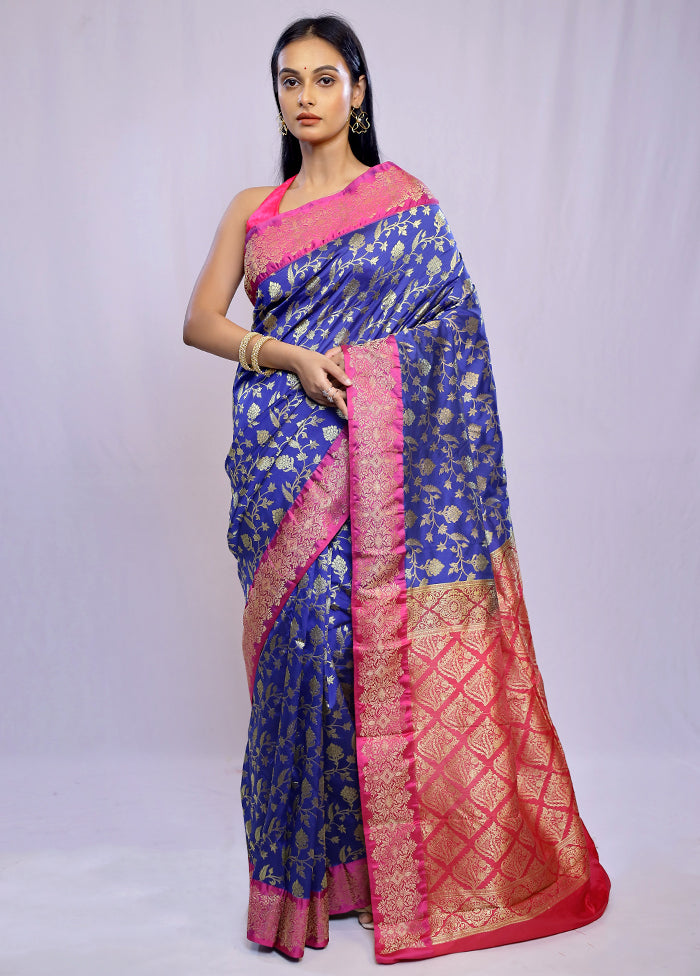 Blue Kanjivaram Silk Saree With Blouse Piece - Indian Silk House Agencies