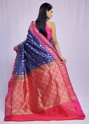 Blue Kanjivaram Silk Saree With Blouse Piece - Indian Silk House Agencies