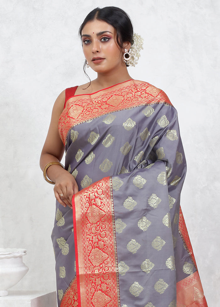 Grey Kanjivaram Silk Saree With Blouse Piece