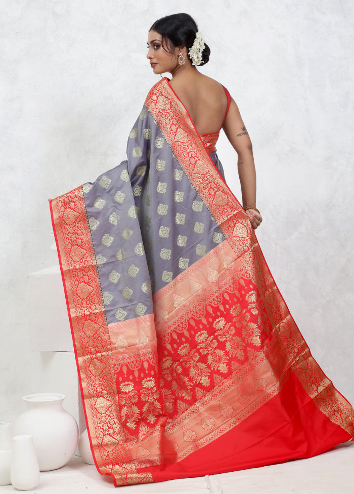 Grey Kanjivaram Silk Saree With Blouse Piece