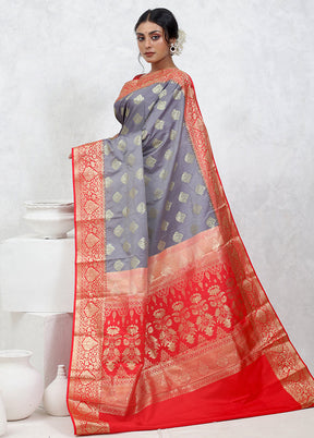 Grey Kanjivaram Silk Saree With Blouse Piece