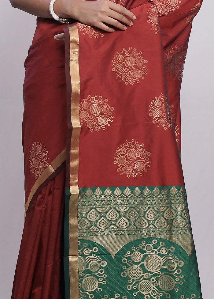 Maroon Kanjivaram Silk Saree With Blouse Piece - Indian Silk House Agencies