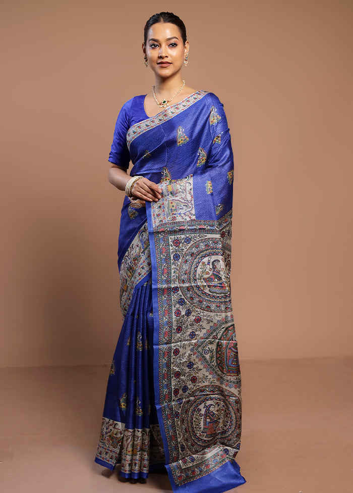 Blue Tussar Silk Saree With Blouse Piece