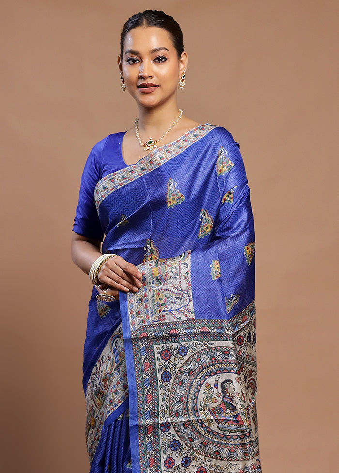 Blue Tussar Silk Saree With Blouse Piece