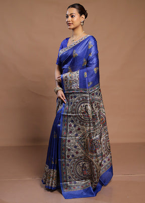 Blue Tussar Silk Saree With Blouse Piece