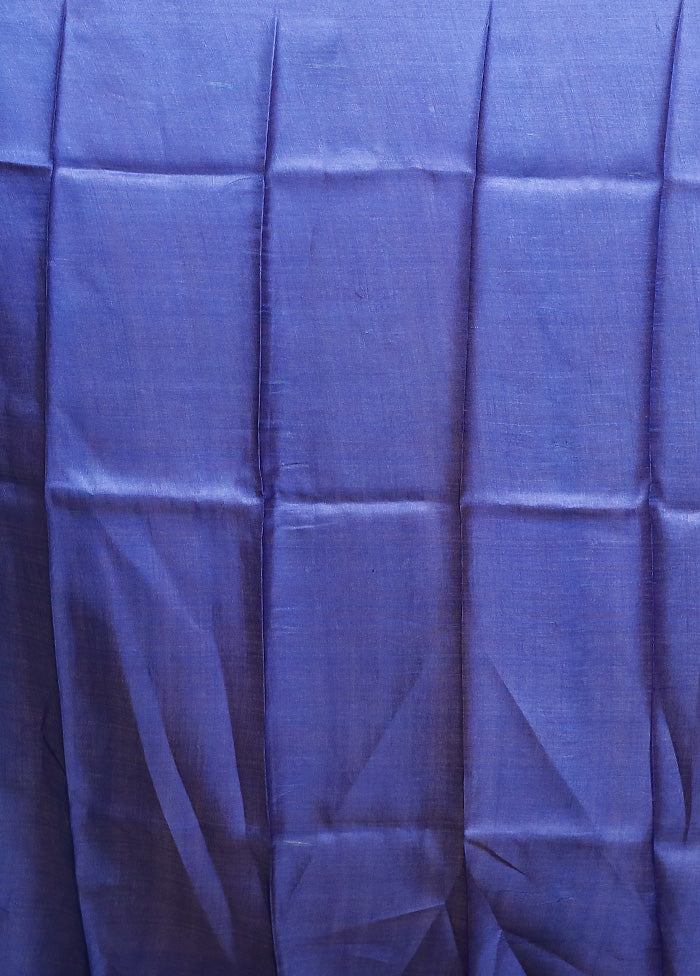 Blue Tussar Silk Saree With Blouse Piece