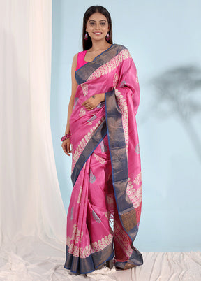 Pink Tussar Silk Saree With Blouse Piece - Indian Silk House Agencies