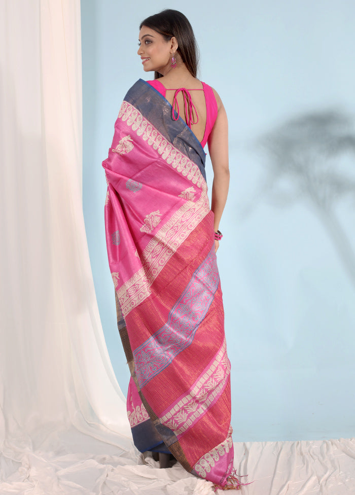 Pink Tussar Silk Saree With Blouse Piece - Indian Silk House Agencies