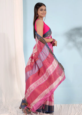 Pink Tussar Silk Saree With Blouse Piece - Indian Silk House Agencies