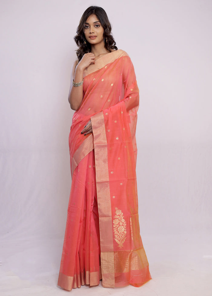 Pink Chanderi Pure Cotton Saree With Blouse Piece - Indian Silk House Agencies