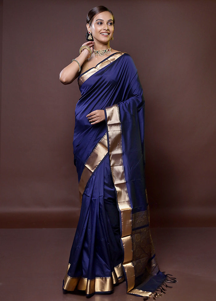 Blue Kanjivaram Silk Saree With Blouse Piece