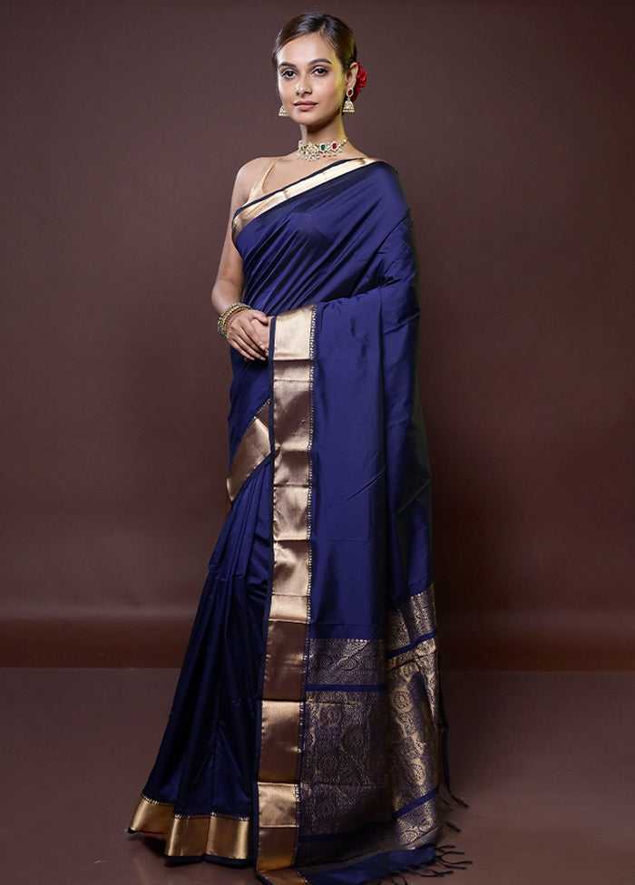 Blue Kanjivaram Silk Saree With Blouse Piece