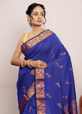 Blue Kanjivaram Silk Saree With Blouse Piece - Indian Silk House Agencies