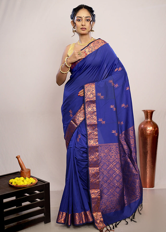 Blue Kanjivaram Silk Saree With Blouse Piece - Indian Silk House Agencies