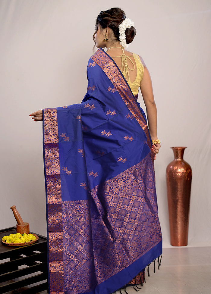 Blue Kanjivaram Silk Saree With Blouse Piece - Indian Silk House Agencies