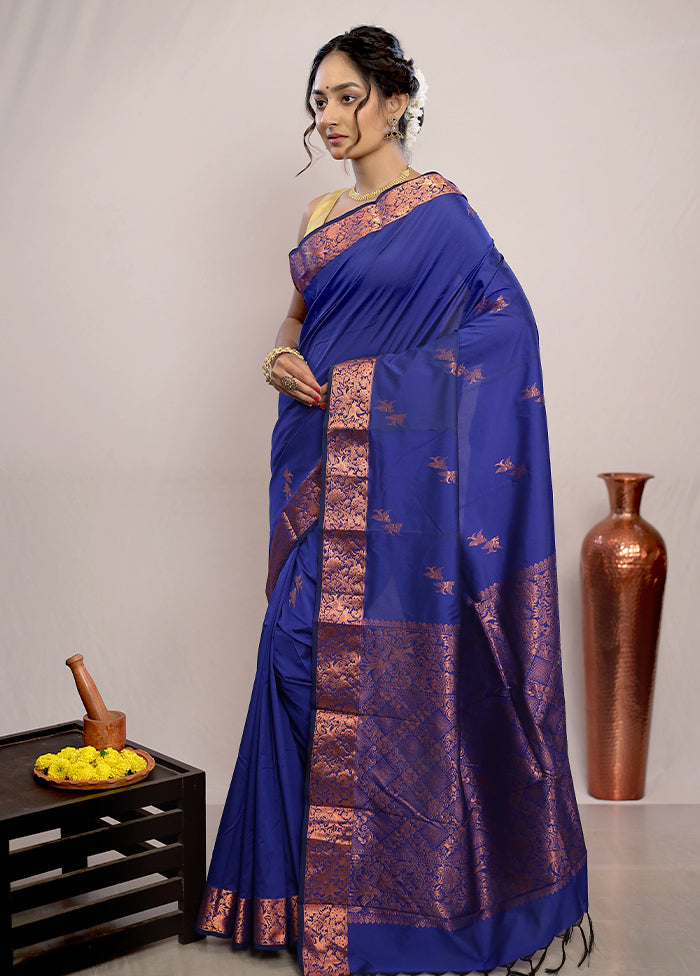 Blue Kanjivaram Silk Saree With Blouse Piece - Indian Silk House Agencies