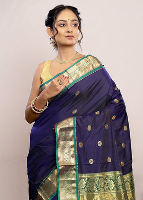 Blue Kanjivaram Silk Saree With Blouse Piece - Indian Silk House Agencies