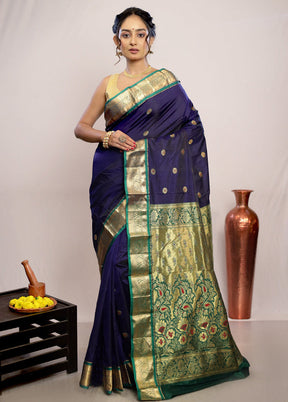 Blue Kanjivaram Silk Saree With Blouse Piece - Indian Silk House Agencies