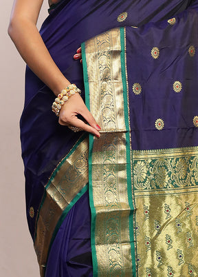 Blue Kanjivaram Silk Saree With Blouse Piece