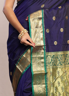 Blue Kanjivaram Silk Saree With Blouse Piece - Indian Silk House Agencies