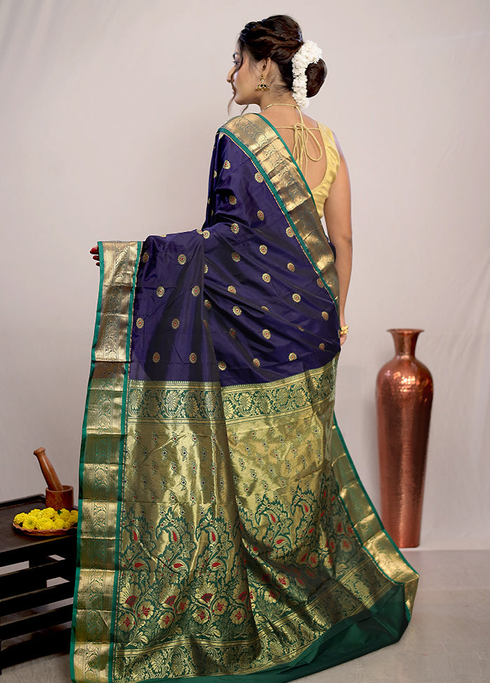 Blue Kanjivaram Silk Saree With Blouse Piece - Indian Silk House Agencies