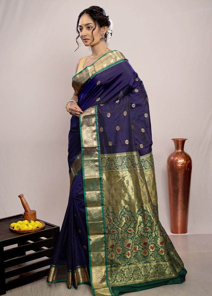 Blue Kanjivaram Silk Saree With Blouse Piece - Indian Silk House Agencies