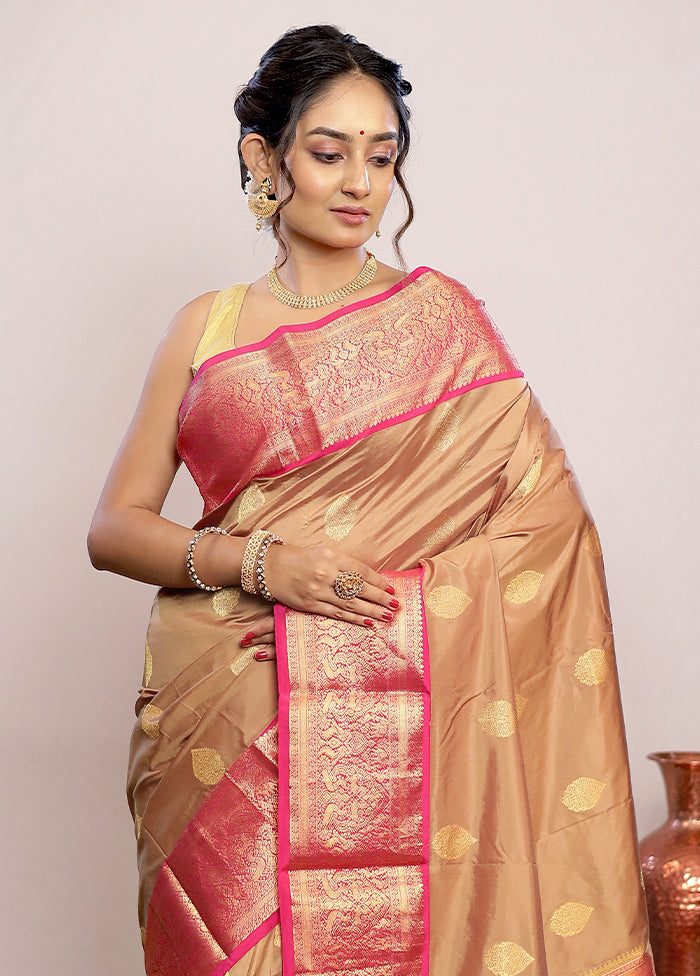 Cream Kanjivaram Pure Silk Saree With Blouse Piece - Indian Silk House Agencies