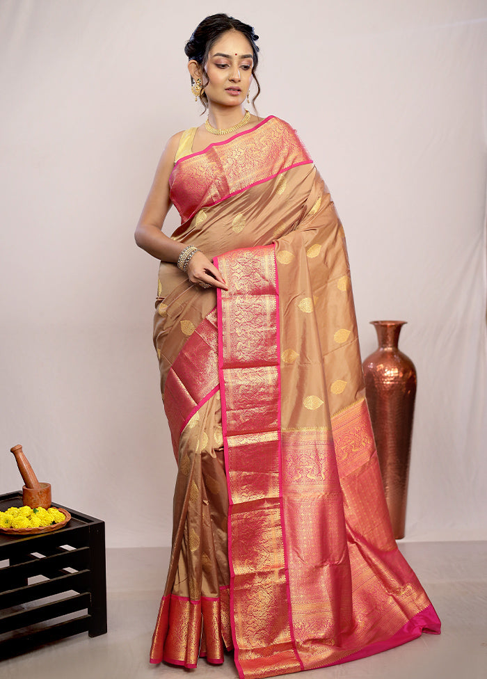 Cream Kanjivaram Pure Silk Saree With Blouse Piece - Indian Silk House Agencies