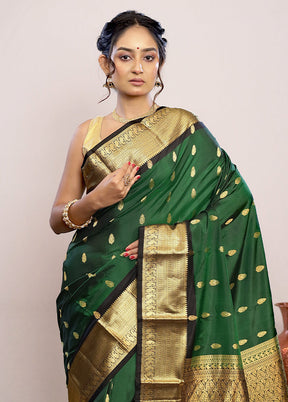 Green Kanjivaram Pure Silk Saree With Blouse Piece - Indian Silk House Agencies