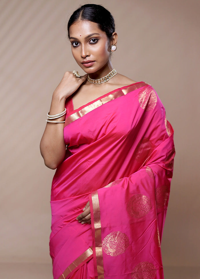 Pink Kanjivaram Silk Saree Without Blouse Piece - Indian Silk House Agencies