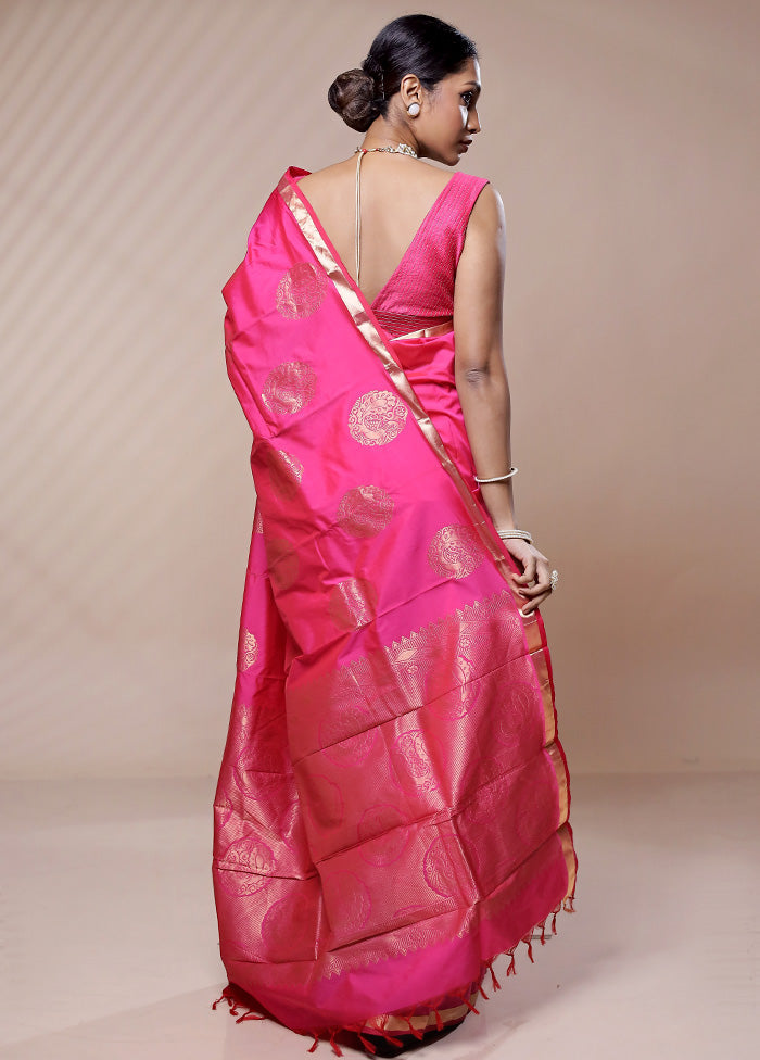 Pink Kanjivaram Silk Saree Without Blouse Piece - Indian Silk House Agencies