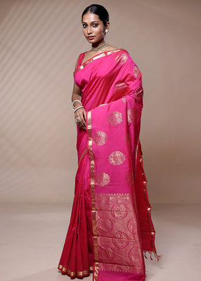 Pink Kanjivaram Silk Saree Without Blouse Piece - Indian Silk House Agencies