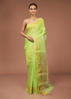 Green Handloom Matka Pure Silk Saree With Blouse Piece