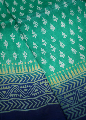 Green Printed Pure Silk Saree With Blouse Piece - Indian Silk House Agencies