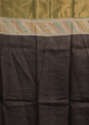 Green Handloom Tussar Pure Silk Saree With Blouse Piece