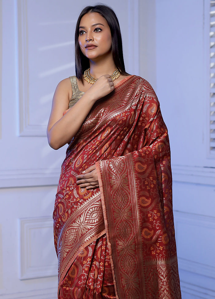 Red Kora Silk Saree With Blouse Piece