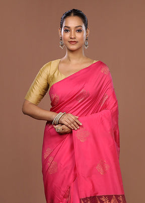 Pink Kanjivaram Silk Saree With Blouse Piece