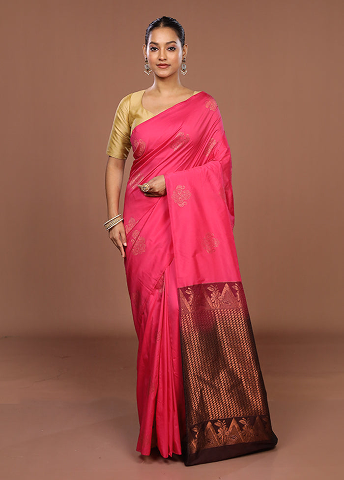 Pink Kanjivaram Silk Saree With Blouse Piece