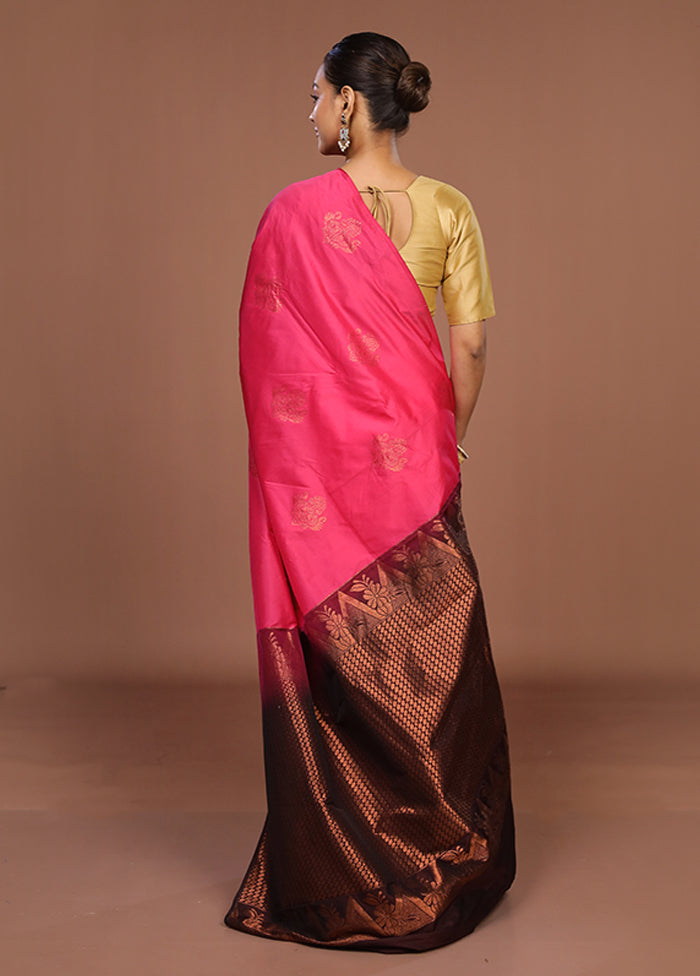 Pink Kanjivaram Silk Saree With Blouse Piece