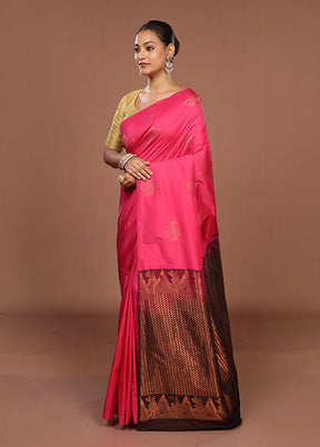 Pink Kanjivaram Silk Saree With Blouse Piece
