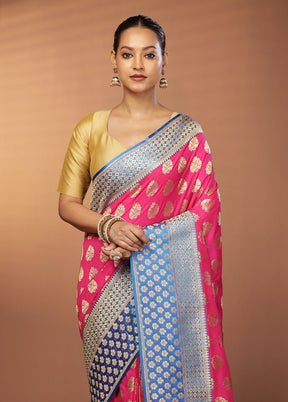 Pink Uppada Silk Saree With Blouse Piece